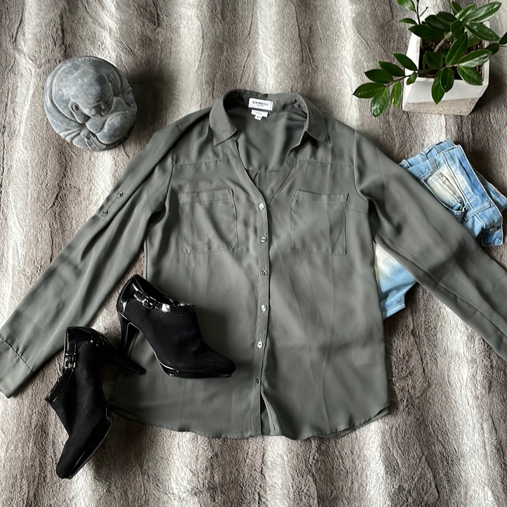 Gray Express Button Down Blouse